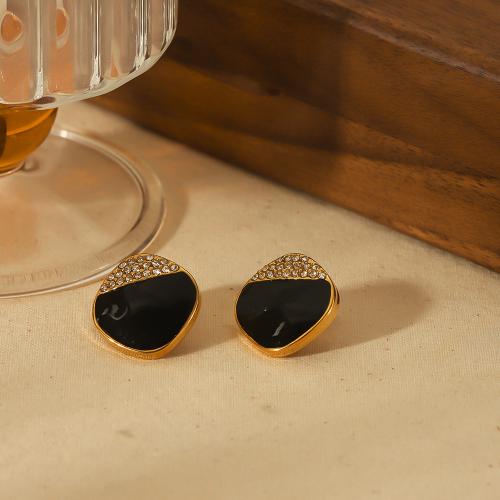 Roestvrij staal Stud Earrings, 304 roestvrij staal, gold plated, mode sieraden & glazuur & met strass, gouden, 18.90x19.20mm, Verkocht door pair