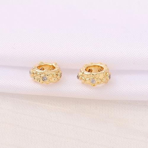 Grânulos de espaçador latão, cobre, banhado a ouro genuino, DIY & micro pavimento em zircônia cúbica, dourado, 7x3mm, Buraco:Aprox 4mm, vendido por PC