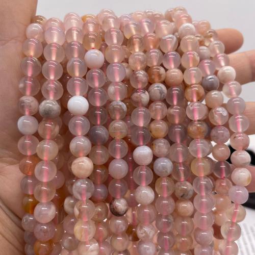 Agaat kralen, White Cherry Blossom Agate, Ronde, DIY & verschillende grootte voor keus, roze, Per verkocht Ca 38 cm Strand