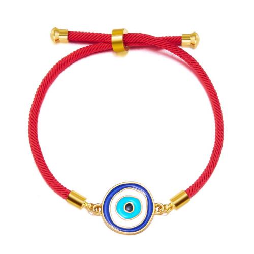 Bracelet Evil Eye bijoux, cordon de polyester, avec alliage de zinc, Placage de couleur d'or, bijoux de mode & unisexe & réglable & émail & avec strass, plus de couleurs à choisir, Longueur Environ 18-24 cm, Vendu par PC