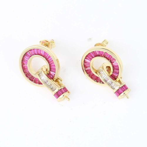 Composant pendente en laiton pour boucle d'oreille, Rond, Placage de couleur d'or, DIY & pavé de micro zircon, violet, protéger l'environnement, sans nickel, plomb et cadmium, 21.50x14.80x6.80mm, Vendu par paire