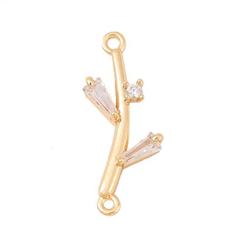 Kubik Zirkonium mikro bana Mässing Kontaktdon, Branch, äkta guldpläterad, DIY & micro bana cubic zirconia, fler färger för val, 18x7mm, Säljs av PC