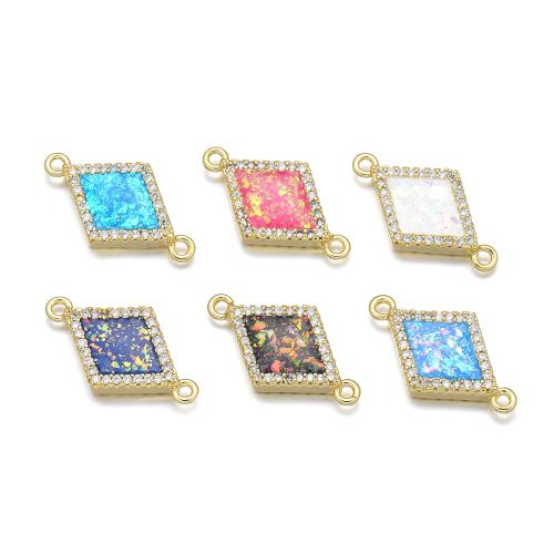 Cubic Zirconia Micro Pave Latão Connector, cobre, with Opala, banhado, DIY & micro pavimento em zircônia cúbica, Mais cores pare escolha, vendido por PC