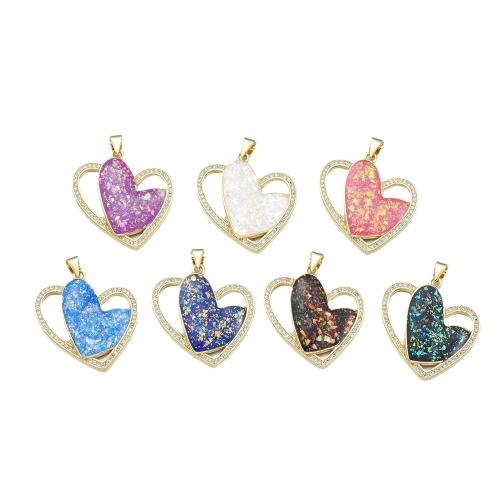 Cubic Zirconia Micro Pave Brass Pendant with Opal Heart plated DIY & micro pave cubic zirconia Sold By PC