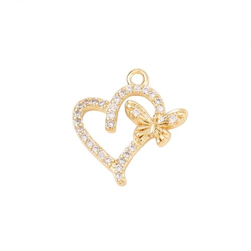 Cubic Zirconia Micro Pave Brass Pendant Heart real gold plated DIY & micro pave cubic zirconia Sold By PC