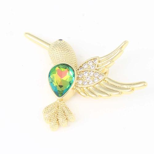 Cubic Zirconia Micro Pave Brass Pendant Bird gold color plated DIY & micro pave cubic zirconia green nickel lead & cadmium free Sold By PC