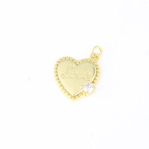 Cubic Zirconia Micro Pave Brass Pendant Heart gold color plated DIY & micro pave cubic zirconia nickel lead & cadmium free Sold By PC