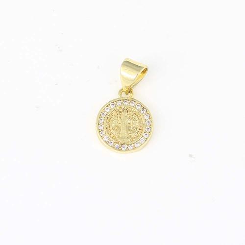 Cubic Zirconia Micro Pave Brass Pendant Round gold color plated DIY & micro pave cubic zirconia nickel lead & cadmium free Sold By PC