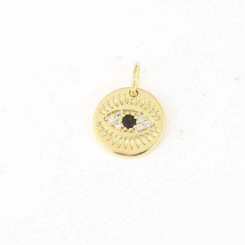 Cubic Zirconia Micro Pave Brass Pendant Round gold color plated DIY & micro pave cubic zirconia nickel lead & cadmium free Sold By PC