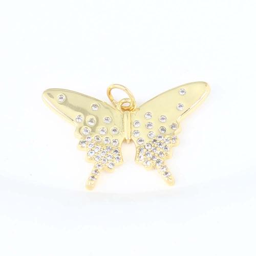 Cubic Zirconia Micro Pave Brass Pendant Butterfly gold color plated DIY & micro pave cubic zirconia nickel lead & cadmium free Sold By PC