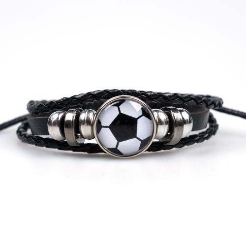 PU Leder Armband, mit Wachsschnur & Glas & Verkupferter Kunststoff & Zinklegierung, unisex & binden & verschiedene Stile für Wahl, Länge ca. 6.7-10.6 ZollInch, verkauft von PC