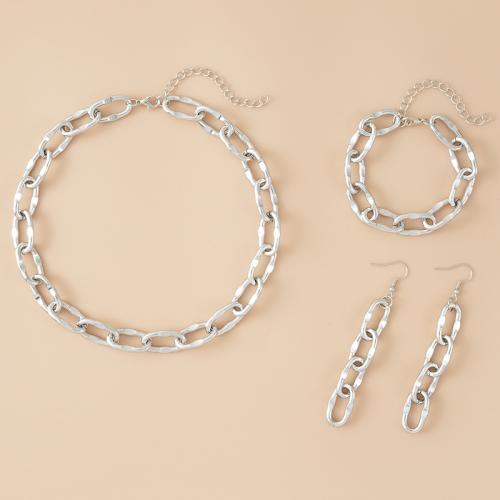 Zinc Alloy Smykker Set, armbånd & ørering & halskæde, med Messing & Jern, platin farve forgyldt, tre stykker & for kvinde, Solgt af sæt