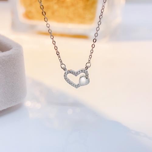 Circón cúbico micr3ofono pavimenta collar de plata esterlina, Plata de ley 925, Corazón, Joyería & micro arcilla de zirconia cúbica & para mujer, longitud aproximado 45 cm, Vendido por UD