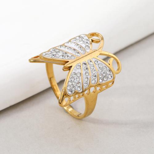 Anillo de dedo acero inoxidable del Rhinestone, acero inoxidable 304, diverso tamaño para la opción & diferentes estilos para la opción & para mujer & con diamantes de imitación, dorado, Vendido por UD