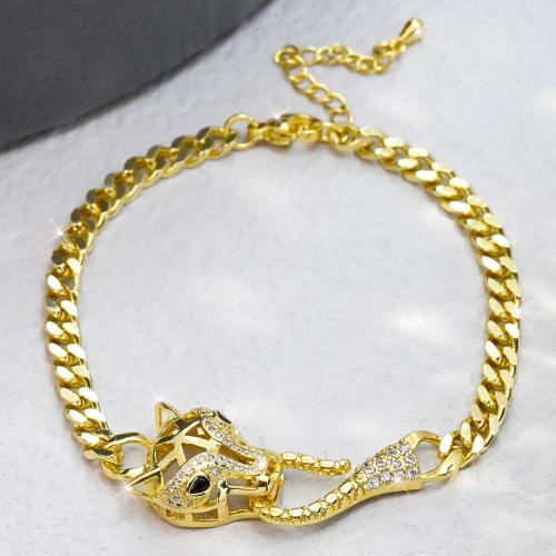 Befestiger Zirkonia Messing Armband, mit Verlängerungskettchen von 5cm, Leopard, goldfarben plattiert, Modeschmuck & unisex & Micro pave Zirkonia, goldfarben, frei von Nickel, Blei & Kadmium, Länge ca. 19 cm, verkauft von PC