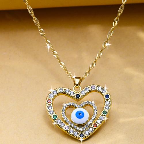 Evil Eye Smycken Collier, Mässing, Hjärta, guldfärg pläterade, mode smycken & micro bana cubic zirconia & för kvinna, nickel, bly och kadmium gratis, Längd Ca 44 cm, Säljs av PC