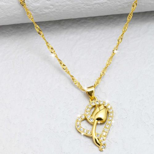 Cubic Zircon Micro Pave Brass Necklace Heart gold color plated fashion jewelry & micro pave cubic zirconia & for woman nickel lead & cadmium free Length Approx 44 cm Sold By PC