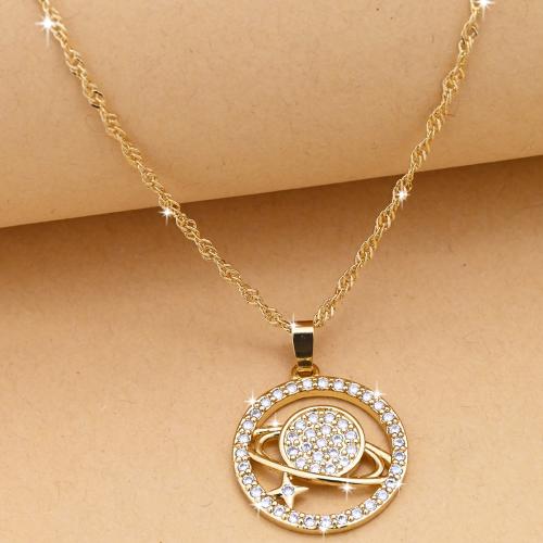 Cubic Zircon Micro Pave Brass Necklace gold color plated fashion jewelry & micro pave cubic zirconia & for woman nickel lead & cadmium free Length Approx 44 cm Sold By PC