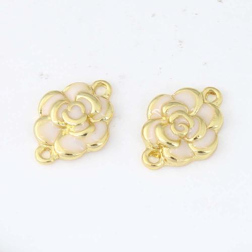 Conector de jóias de bronze, cobre, Rose, cromado de cor dourada, DIY & esmalte & laço de 1/1, níquel, chumbo e cádmio livre, 20x14.90x4mm, vendido por PC