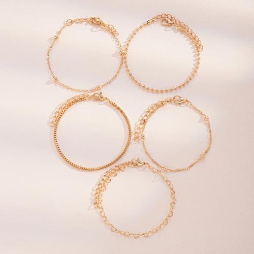 Zinc Alloy Anklet 5 pieces & Unisex gold Sold By Set