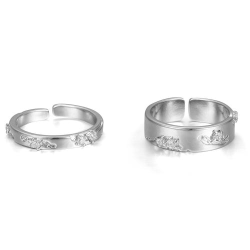 Zink Alloy Finger Ring, Unisex & olika stilar för val & micro bana cubic zirconia, silver, Säljs av PC