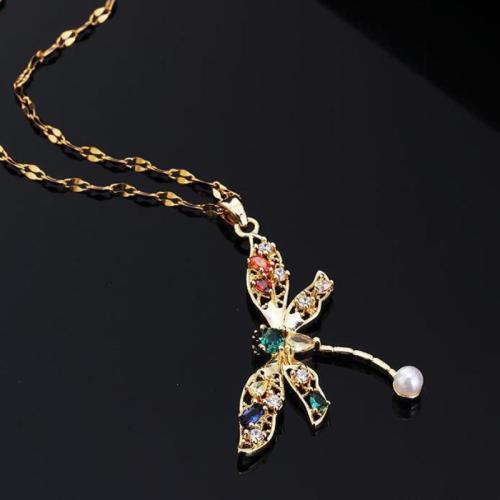 Collier en laiton, avec zircon cubique, avec 5cm chaînes de rallonge, Plaqué or 18K, bijoux de mode & styles différents pour le choix & pour femme, Longueur 40 cm, Vendu par PC