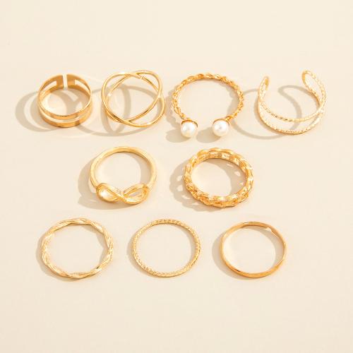 Zink Alloy Ring Set, med Plast Pearl, mode smycken & för kvinna, guld, Säljs av Ställ