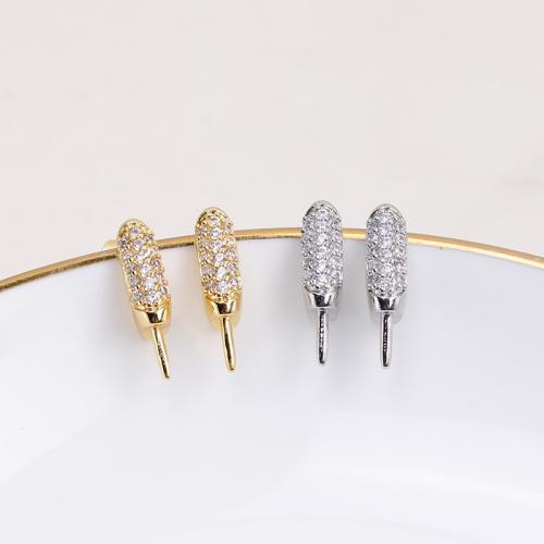 Brass Earring Stud Component real gold plated DIY & micro pave cubic zirconia Sold By Pair