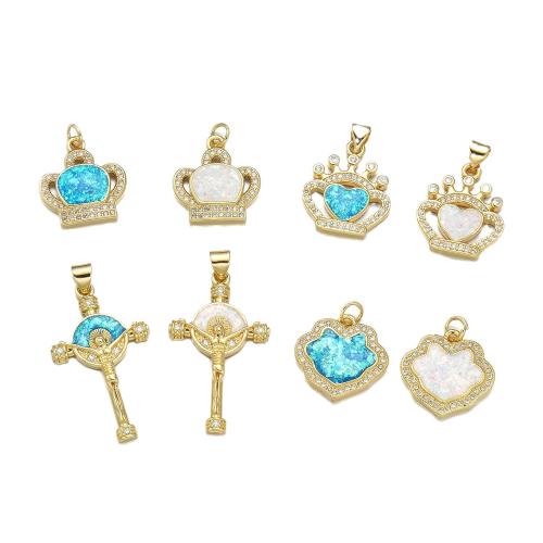 Cubic Zirconia Micro Pave Brass Pendant with Opal plated DIY & micro pave cubic zirconia Sold By PC