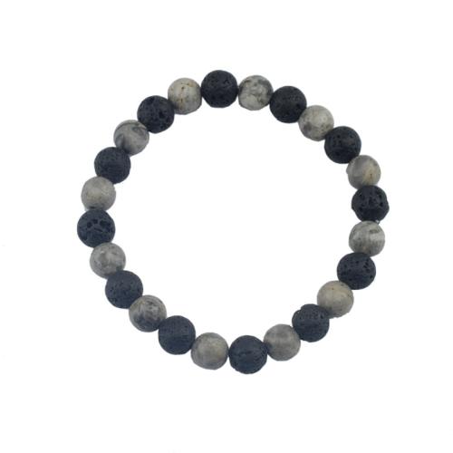 Gemstone Bracciali, lava, unisex, bianco e nero, Lunghezza 21.6 cm, Venduto da PC