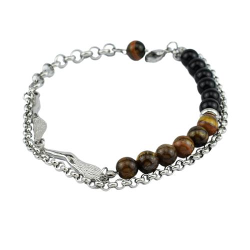 Titanium Steel Bracelet & Bangle with Tiger Eye polished Unisex original color Sold By PC