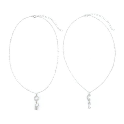 alliage de zinc collier de couples, avec laiton & fer, avec 2.75inch chaînes de rallonge, Placage de couleur platine, 2 pièces & pour le couple & creux, Longueur Environ 17.3 pouce, Vendu par fixé