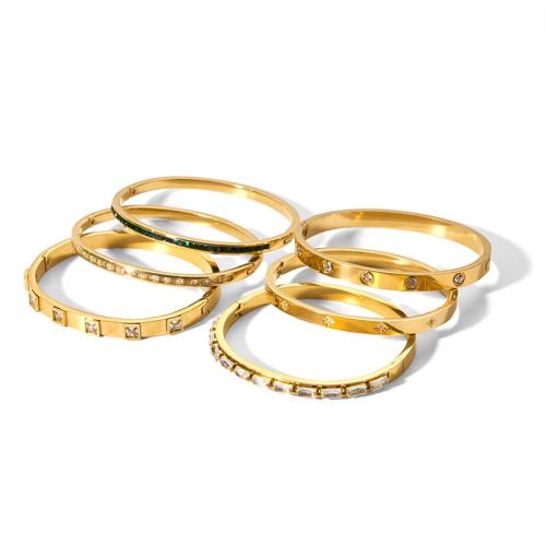 304 roestvrij staal Bangle, gold plated, verschillende stijlen voor de keuze & micro pave zirconia & voor vrouw, Verkocht door PC