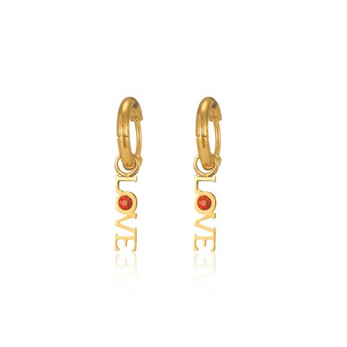 304 rustfrit stål Huggie Hoop Drop Earring, Alfabet bogstav, guldfarve belagt, for kvinde & med rhinestone, flere farver til valg, 3x24mm, Solgt af par