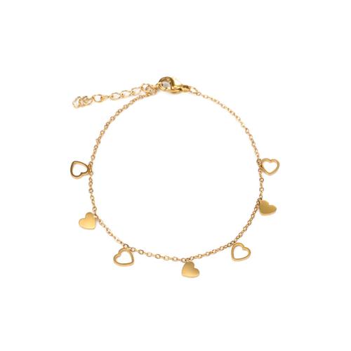 304 roestvrij staal Armband, met 1.2inch extender keten, Hart, gold plated, voor vrouw & hol, Lengte Ca 6.3 inch, Verkocht door PC