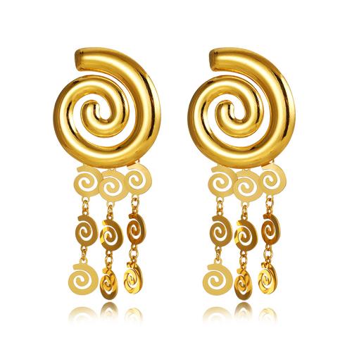 304 roestvrij staal Drop Earring, Geometrisch Patroon, gold plated, mode sieraden & voor vrouw, 32.60x71.20mm, Verkocht door pair