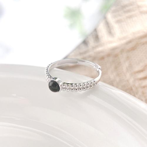 Sterling Silver Jewelry Finger Ring, 925 Sterling Silver, le Agate Black, jewelry faisin & do bhean, Méid:7, Díolta De réir PC