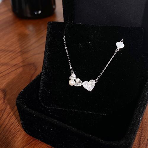 Circón cúbico micr3ofono pavimenta collar de plata esterlina, Plata de ley 925, Joyería & micro arcilla de zirconia cúbica & para mujer, longitud aproximado 45 cm, Vendido por UD