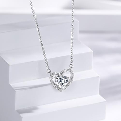 Cubic Zircon Micro Pave 925 Sterling Silver Necklace Heart fashion jewelry & micro pave cubic zirconia & for woman Length Approx 45 cm Sold By PC