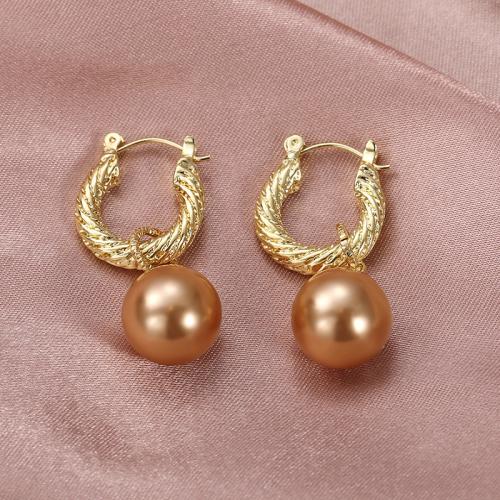 Messing oorhangers, met Plastic Pearl, mode sieraden & voor vrouw, gouden, 38mm, Verkocht door pair