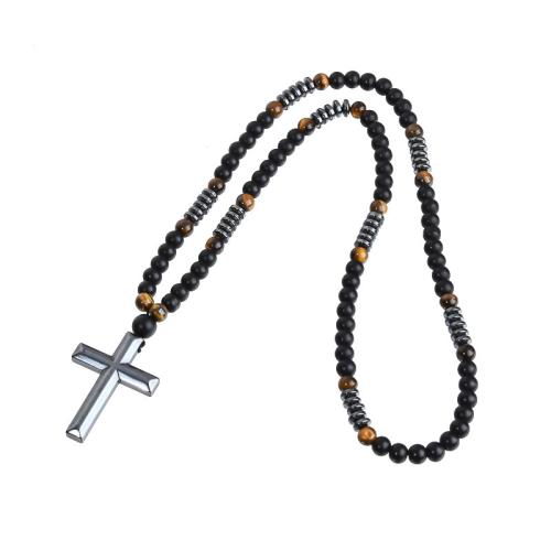 Collier bijoux de pierre gemme, Obsidienne, avec Abrazine Stone & oeil de tigre & Hématite, croix, bijoux de mode & normes différentes pour le choix & pour homme, plus de couleurs à choisir, Vendu par PC