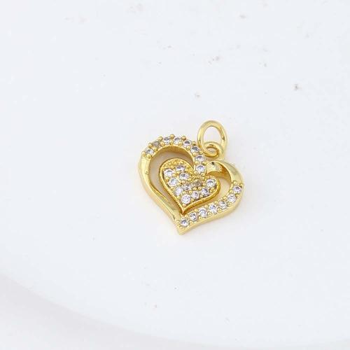 Cubic Zirconia Micro Pave Brass Pendant Heart gold color plated DIY & micro pave cubic zirconia nickel lead & cadmium free Sold By PC