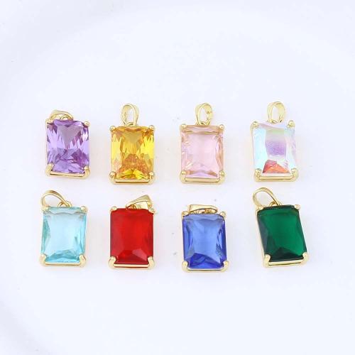 Cubic Zirconia Brass Pendants with Cubic Zirconia Rectangle gold color plated DIY nickel lead & cadmium free Sold By PC