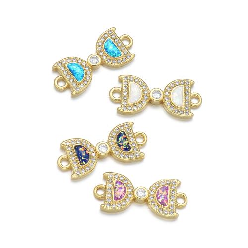 Terningformet Zirkon Micro Pave Messing Tilslutning, med opal, Bowknot, forgyldt, du kan DIY & Micro Pave cubic zirconia, flere farver til valg, Solgt af PC