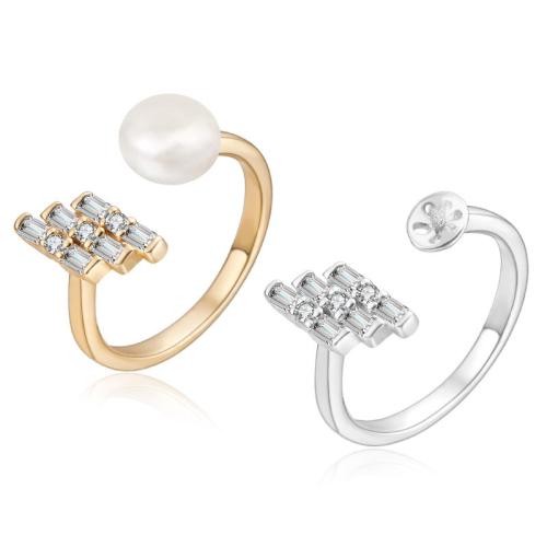 Zircon cubique Micro Pave Sterling Silver Rings, argent sterling 925, avec perle d'eau douce cultivée, styles différents pour le choix & pavé de micro zircon, plus de couleurs à choisir, Vendu par PC