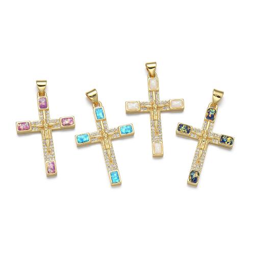 Cubic Zirconia Micro Pave Brass Pendant with Opal Cross plated DIY & micro pave cubic zirconia Sold By PC