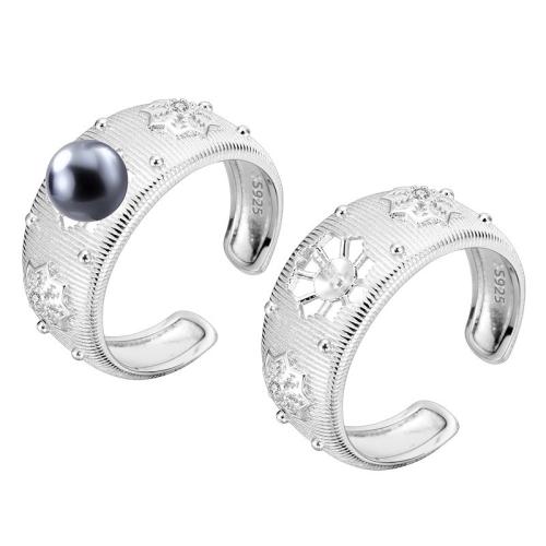 Cubic Zirconia micr3ofono pavimenta anillos de plata esterlina, plata de ley 925, con Shell Pearl, diferentes estilos para la opción & micro arcilla de zirconia cúbica, color de platina, Vendido por UD