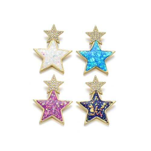 Cubic Zirconia Micro Pave Brass Pendant with Opal Star plated DIY & micro pave cubic zirconia Sold By PC