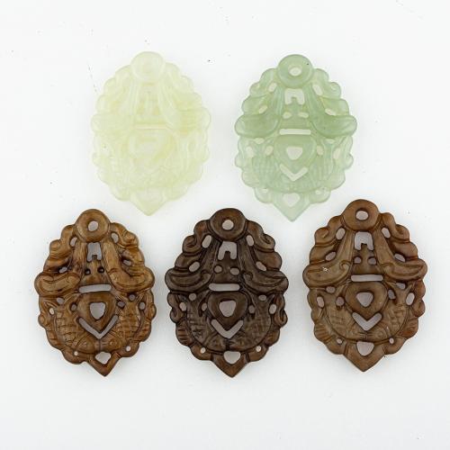 Pendentifs en jade, jade de nouvelle montagne, envoyé au hasard & DIY & mélangé & creux, 59x43x6mm, Trou:Environ 3mm, 5PC/lot, Vendu par lot