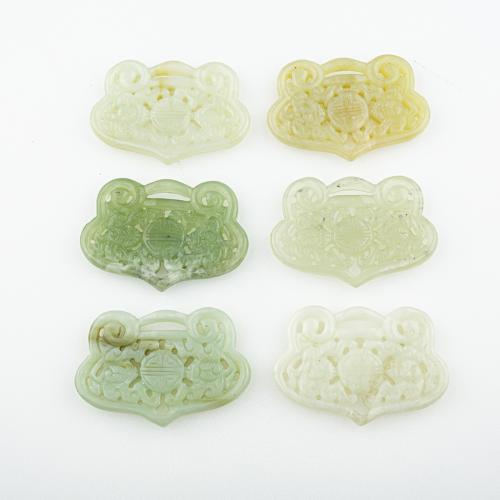 Pendentifs en jade, jade de nouvelle montagne, envoyé au hasard & DIY & mélangé & creux, 64x44x6mm, 5PC/lot, Vendu par lot